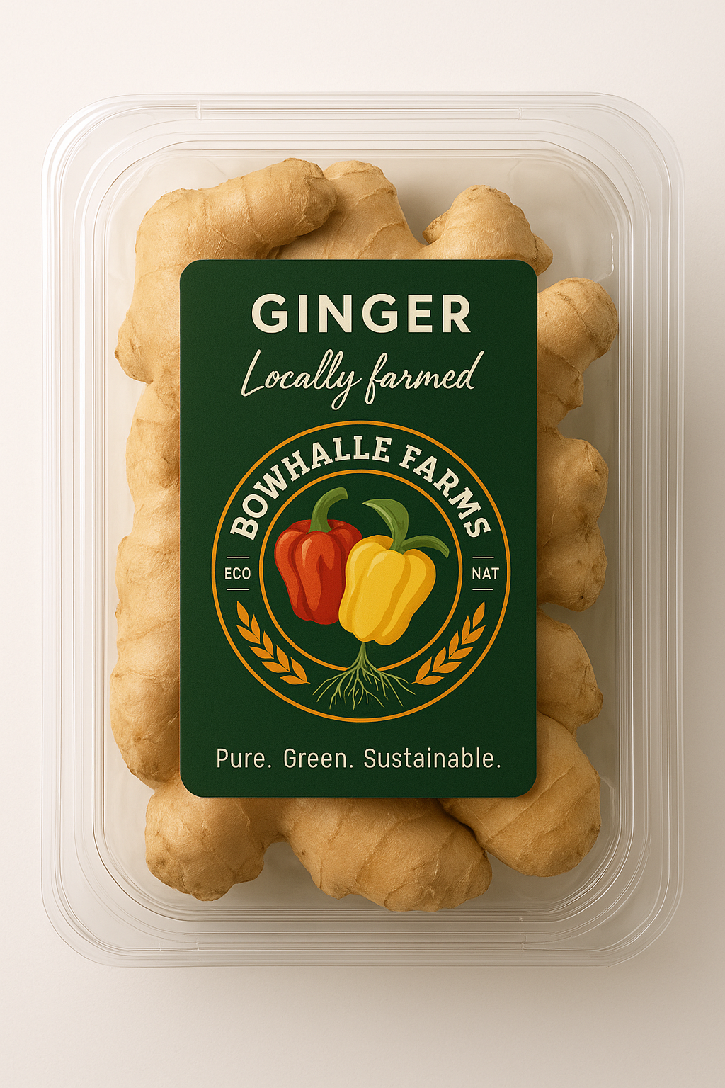 Bowhalle Farms Locally Farmed Ginger Packaging